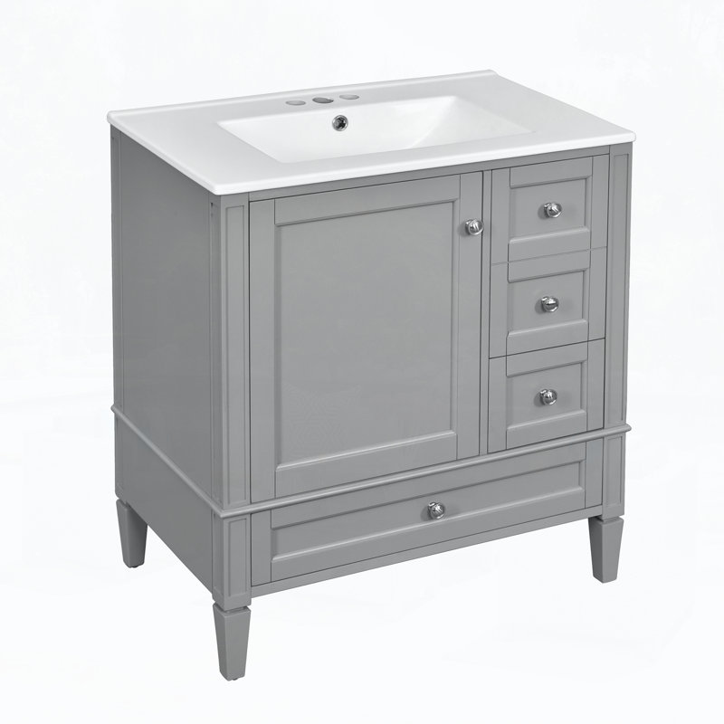 Meuble-lavabo 30 po avec lavabo en céramique, Gris