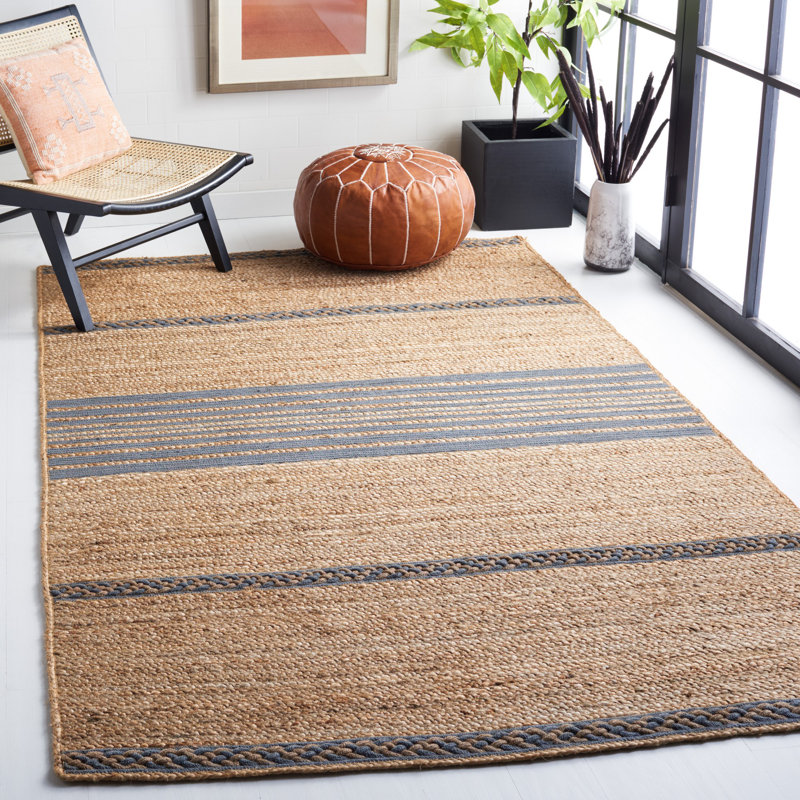 Tressler Natural Fiber Hand Loomed Jute/Cotton Striped Rug in Brown/Gray, Rectangle 4' x 6'