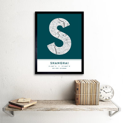 Shanghai City Map Shanghai Teal by Wee Blue Coo - Single Picture Frame Typography