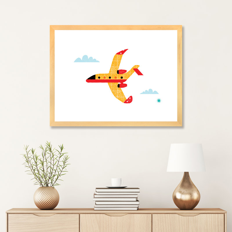 Avion - reproduction d'impression, H 24 po x l 32 po x P 1 po, Papier avec cadre beige, Blanc