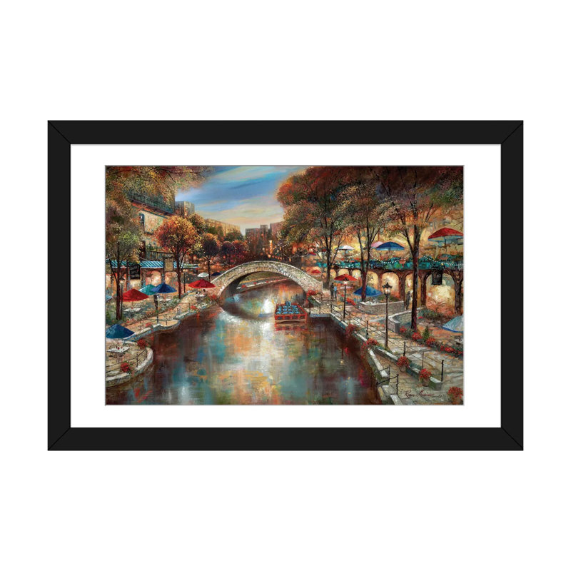 «Evening on The Canal», impression sur toile, H 24 po x l 32 po x P 1 po, Papier d'art encadré noir, Blanc