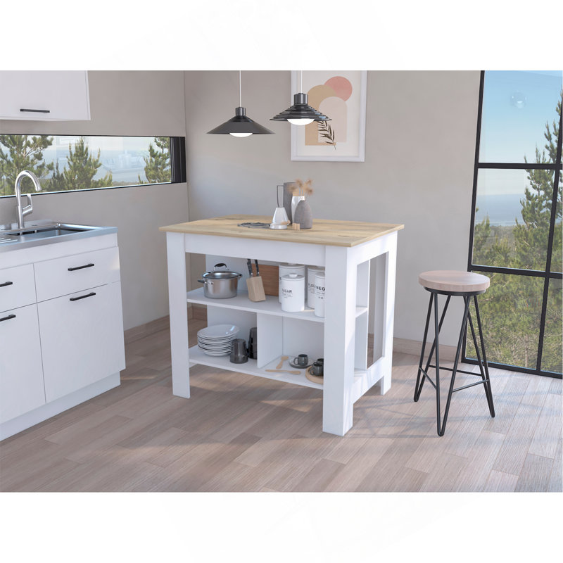 Îlot de cuisine à 3 tablettes Rockaway, Naturel / Blanc