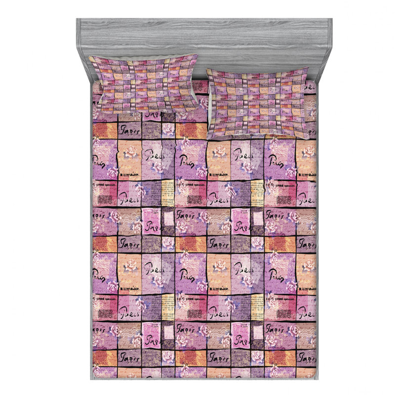 Microfiber Patchwork Sheet Set, Queen Sheet Set with Fitted Sheet