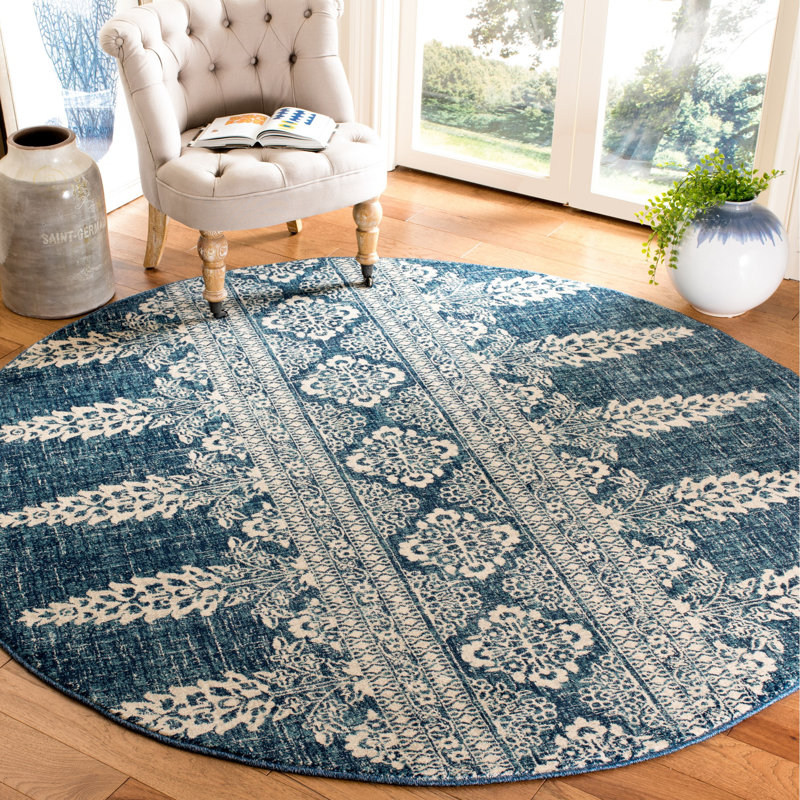 Tapis floral royal / ivoire Annette, Rond 6 pi 7 po