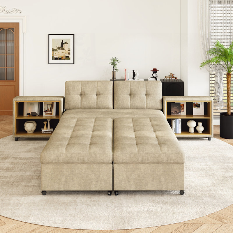 Versatile Modular Sofa Bed with Dual Storage Racks for All Spaces, Brown