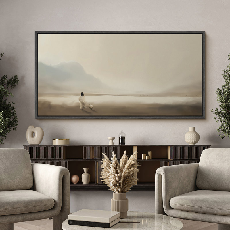 «Jesus Christ and the Lost Lamb, Greenish Tunes», reproduction d'art sur toile encadrée surdimensionnée, H 30 po x l 60 po