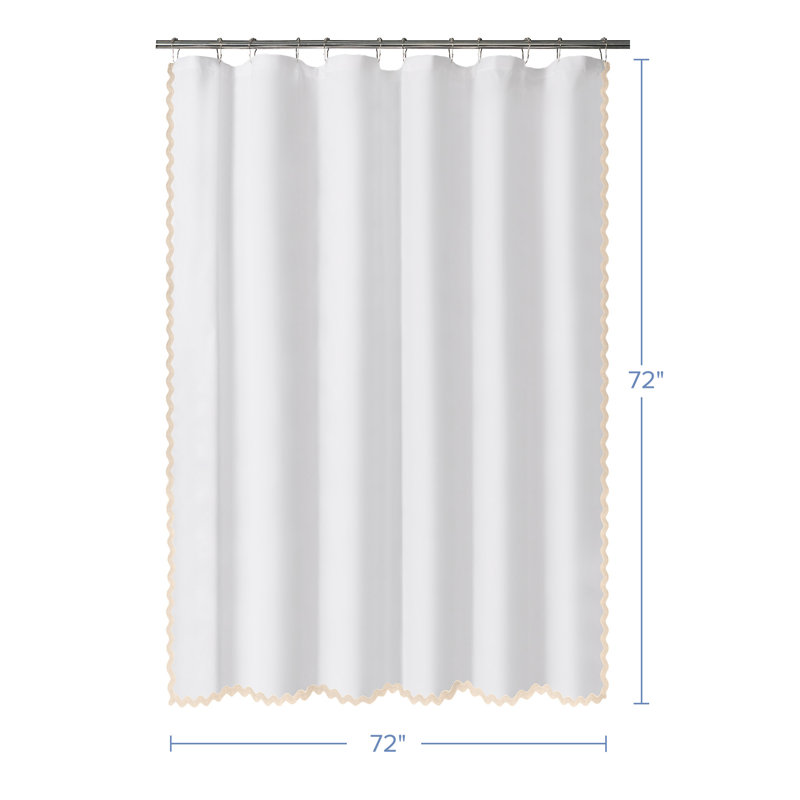 Rideau de douche en tissu tissé festonné, Crème, crème