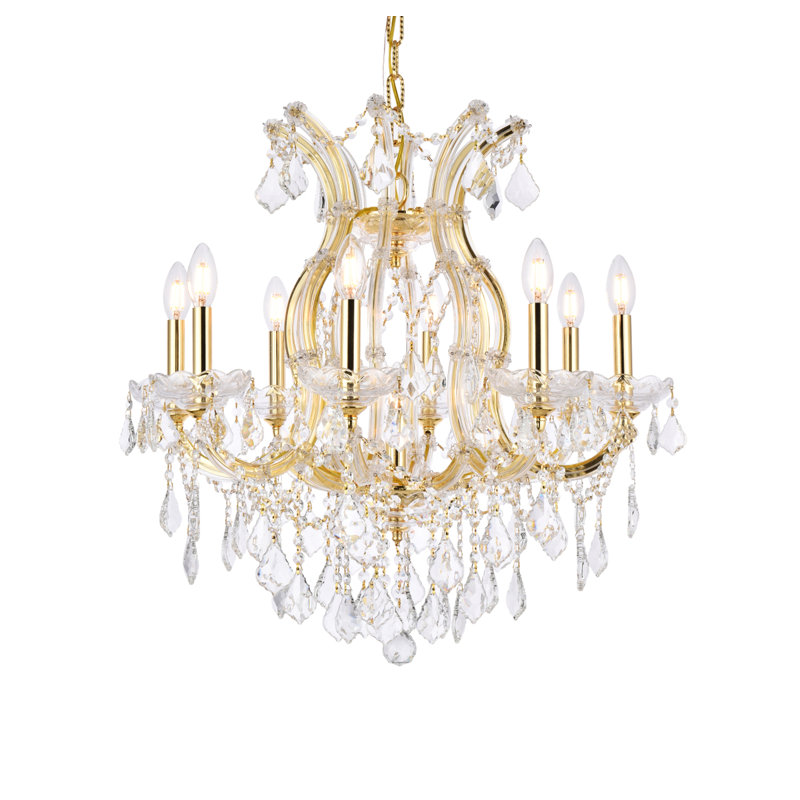 Stockard 9 - Light Glass Chandelier, White / Crystal (Clear) / Elegant Cut, Gold, Clear