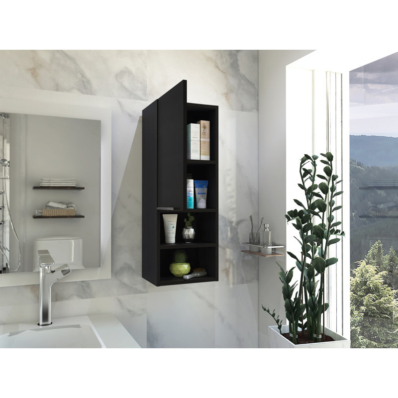 Mila Bathroom Cabinet, Two Interior  Shelves, Two External Shelves, Single Door Cabinet -Black, Matte Black