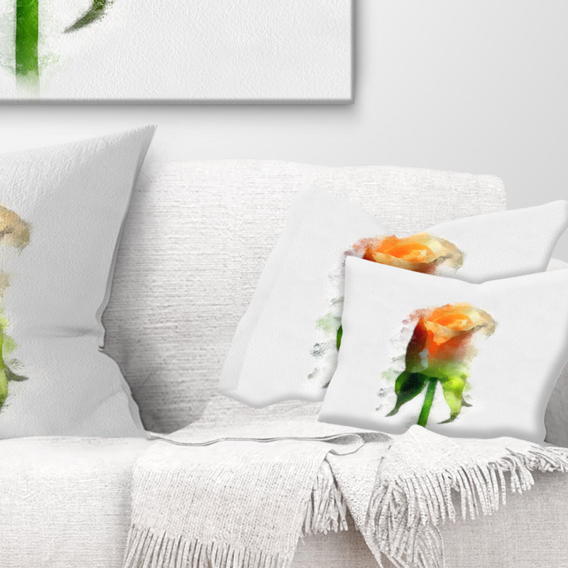 Coussin décoratif à imprimé floral rose jaune, 12 po x 20 po, Rectangle