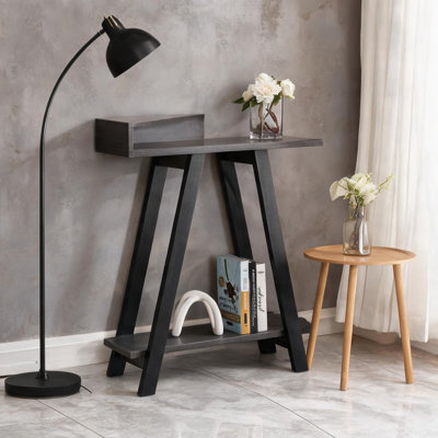 Classic Gray Rectangle Computer Desk with Two Shelves and Angled Legs for Home Office