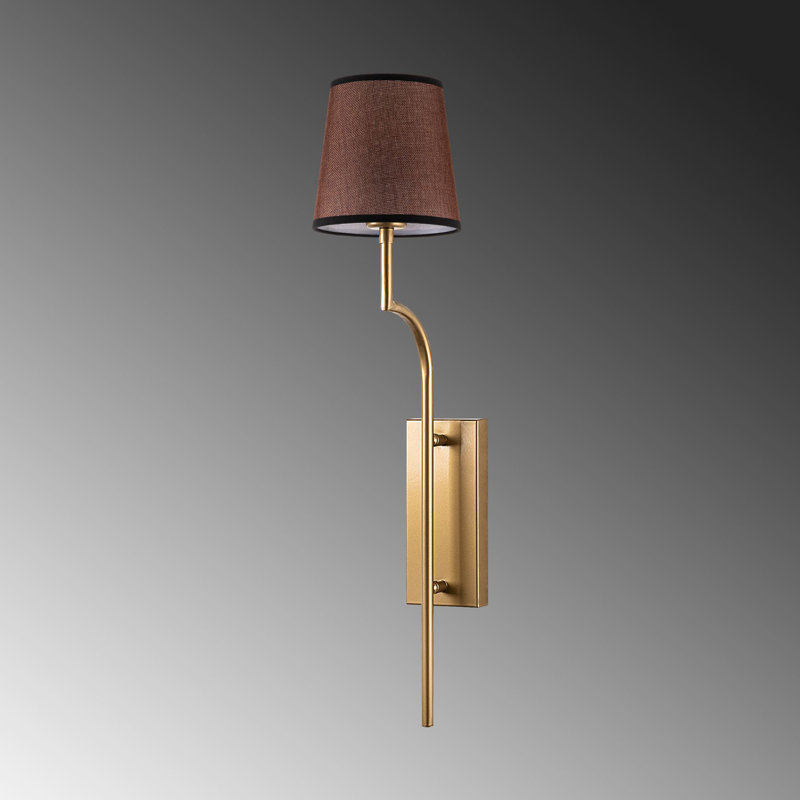 Lampe murale élégante avec corps en métal, finition dorée et brune, 6,3 po x 8,7 po x 28,3 po | Capuchon en tissu de 0,4 à 6,3 po de diamètre, plaque de base de 0,8 po | Compatible avec une douille E27 de 40 W maximum | Parfait pour le salon ou la chambre à coucher