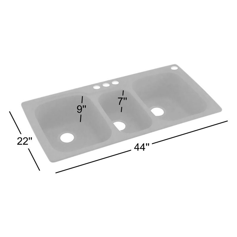 Évier de cuisine à fixation double L 44 po x l 22 po, 2 trous, Tahiti blanc