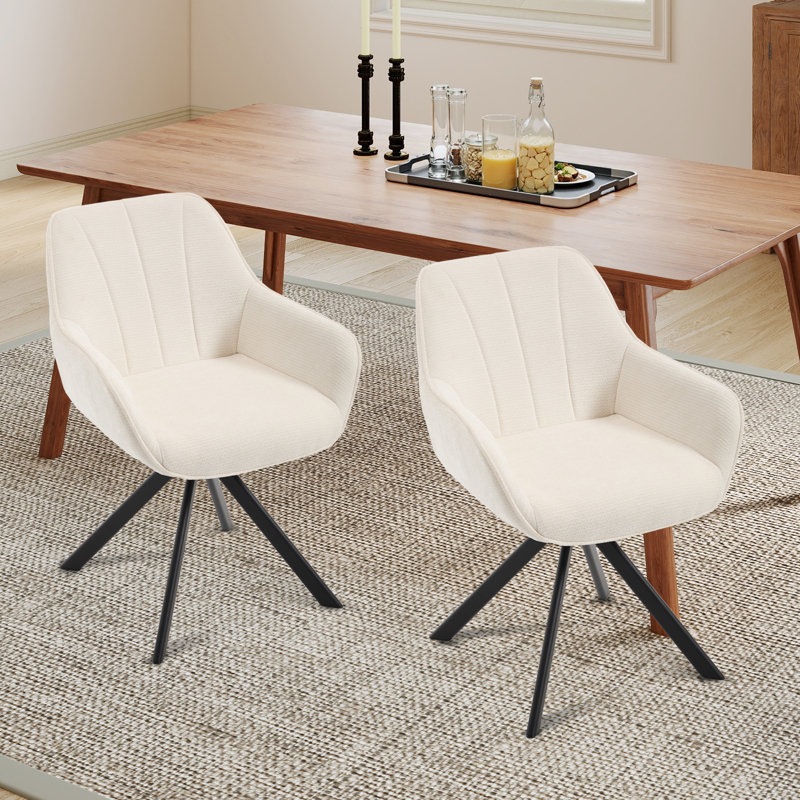 59cm Wide Upholstered Metal Dining Chairs, Beige