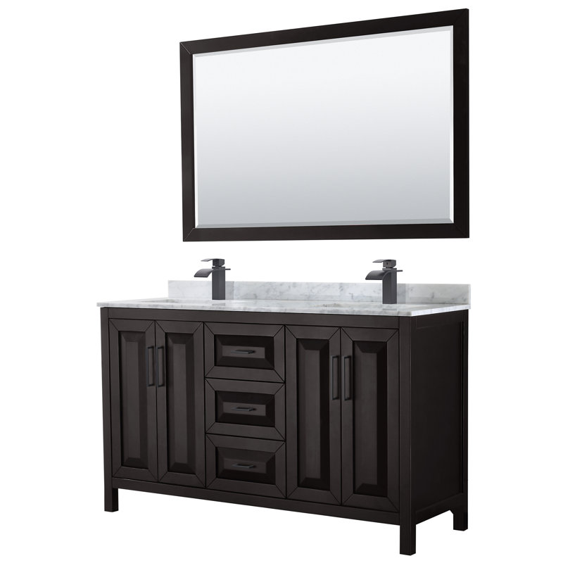 Daria 72" Double Bathroom Vanity Set with Mirror, Matte Black, Dark Espresso, 72"