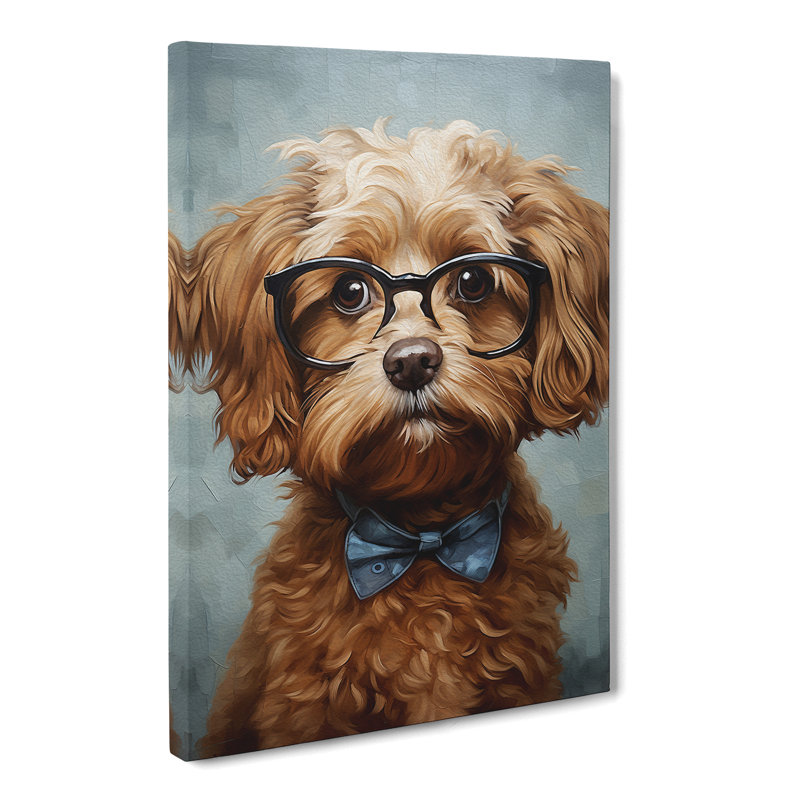 Cockapoo With Glasses Painting - Wrapped Canvas, 50cm H x 35cm W x 3cm D