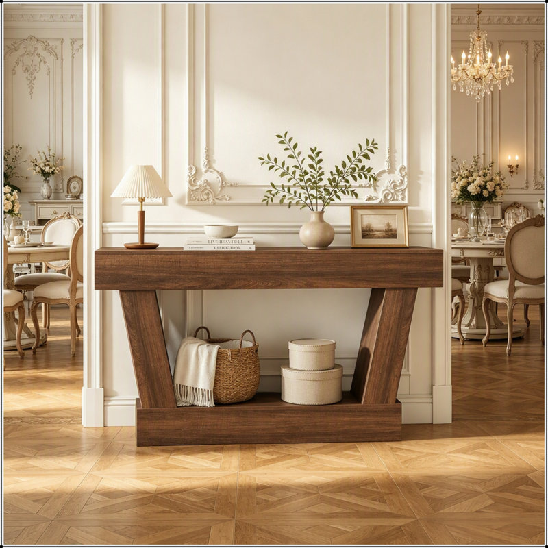 Console rétro 63 "avec tablette de rangement, Brun, Brown, Brun