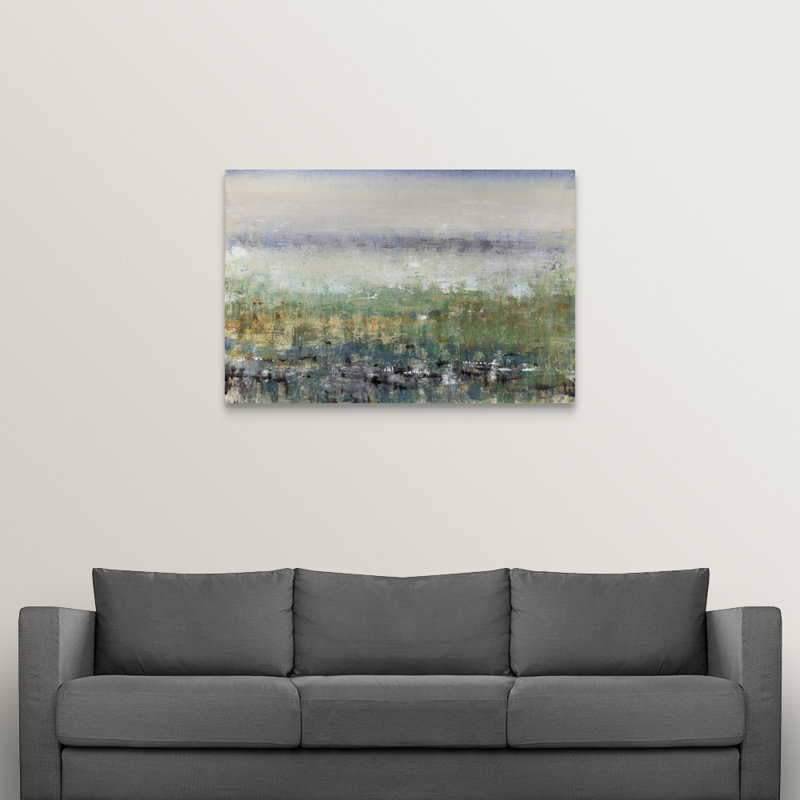 «Mist in the Field», peinture sur toile, H 32 po x l 48 po x p 1,25 po, Toile tendue