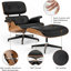 Dessus en cuir fleur noir, chaise longue et repose-pieds de style Mid-Century, conception moderne de chaise classique, support de base robuste pour bureau d'étude de salon, noyer, rehausse