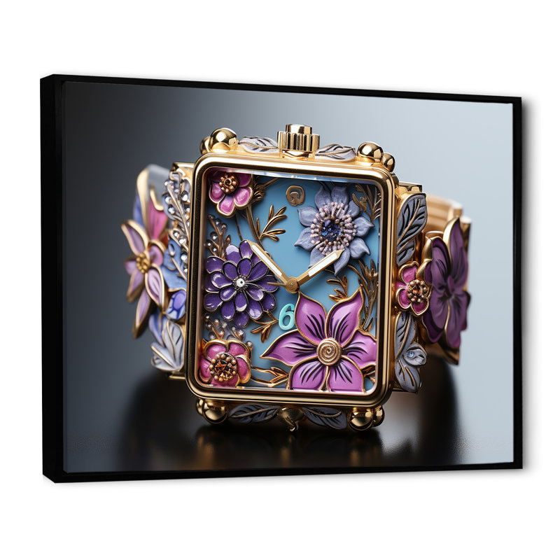 Popart fantaisiste, montres de jardin sur toile, Cadre flottant noir, H 30 po x l 40 po x P 1,5 po