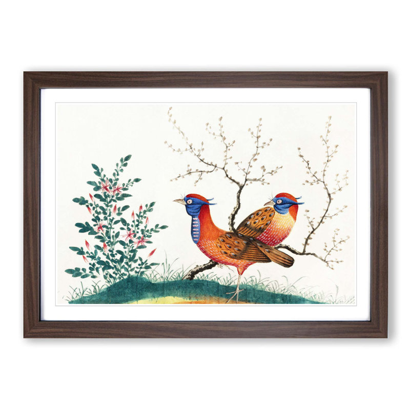 Two Walking Birds - Picture Frame Painting Print, Walnut Framed, 27cm H x 36cm W x 2cm D