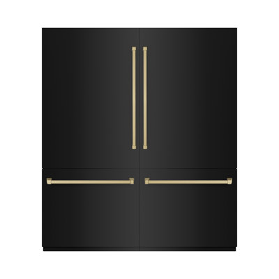 ZLINE Autograph Edition 72 in. 39.6 cu. ft. French Door Built-In Bottom Freezer Refrigerator with Water Dispensers and Ice Makers in Satin Stainless Steel with Graphite Grey Interior