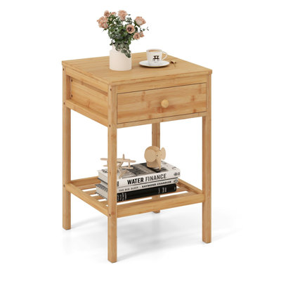 40cm W Bamboo / Rattan Bedside Table