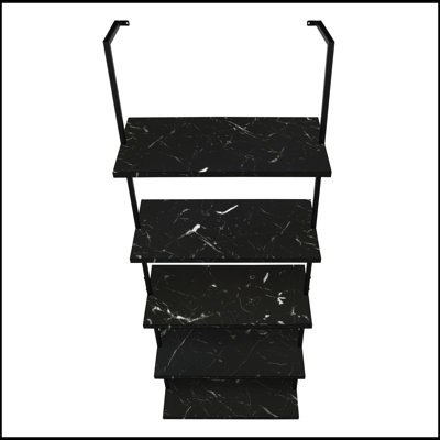 Bibliothèque contemporaine à 5 niveaux avec tablettes en marbre noir, parfaite pour le rangement de bureau ou de chambre à coucher moderne