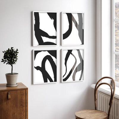 "Art moderne noir et blanc à coups de pinceau" - 4 pièces