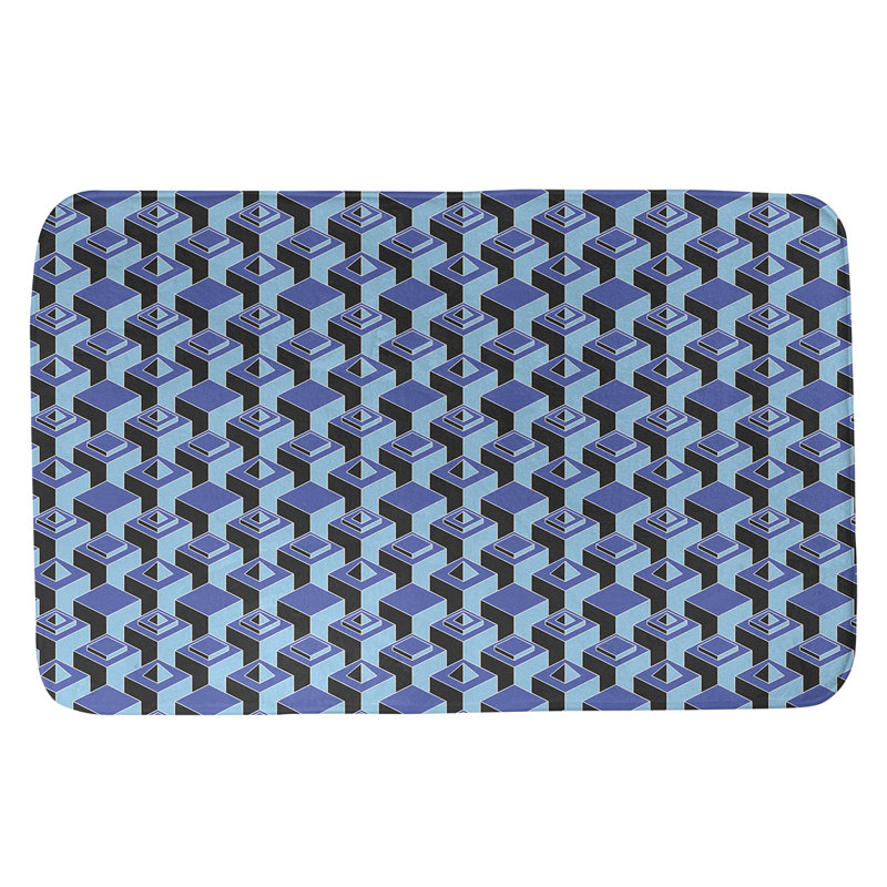 Tapis de bain géométrique antidérapant à motif de gratte-ciels, l 17 po x L 24 po, Bleu / bleu sarcelle