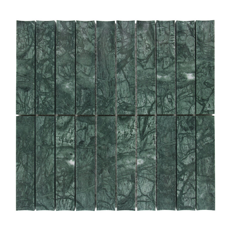 12.52" x 11.89" Honed Fluted Natural Marble Wall Mosaic Tile, Indian Green