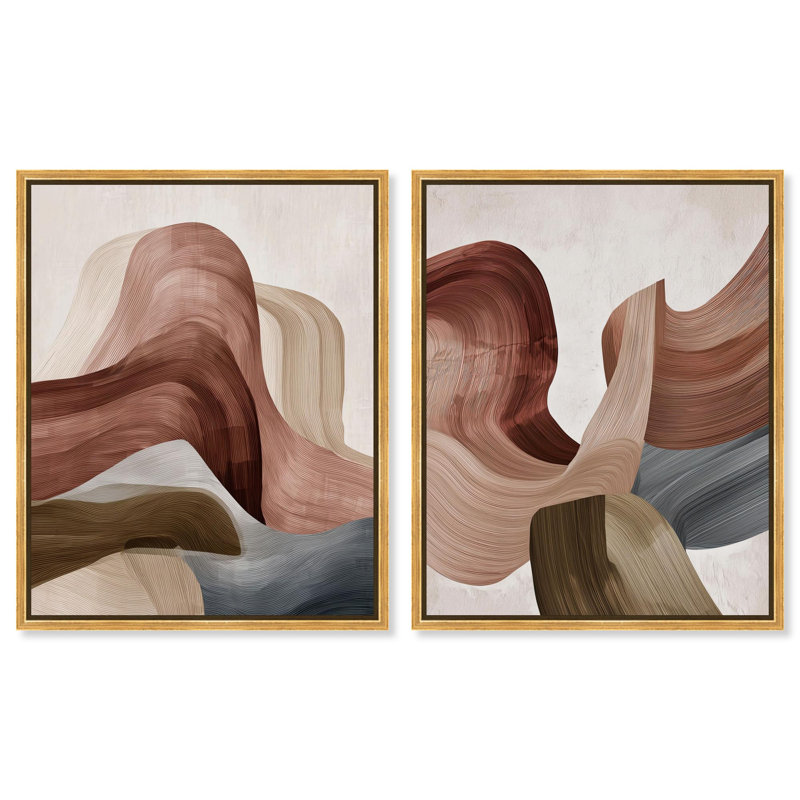 «Desert Petals Harmony», ensemble de 2 décorations murales Boho par Art Remedy, cadre doré, 24 x 30, H 31 po x l 25 po