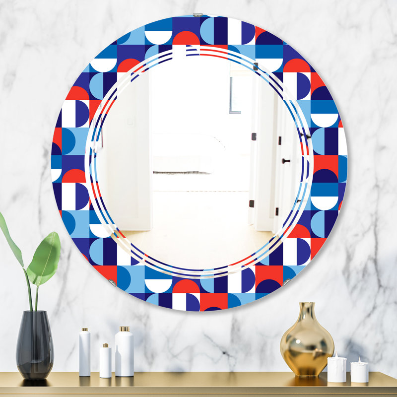 Miroir mural sans cadre moderne triple c, rouge & pois points, H 23,6 po x l 23,6 po