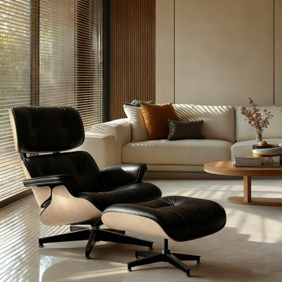 Genuine Leather Swivel Lounge Chair With Ottoman