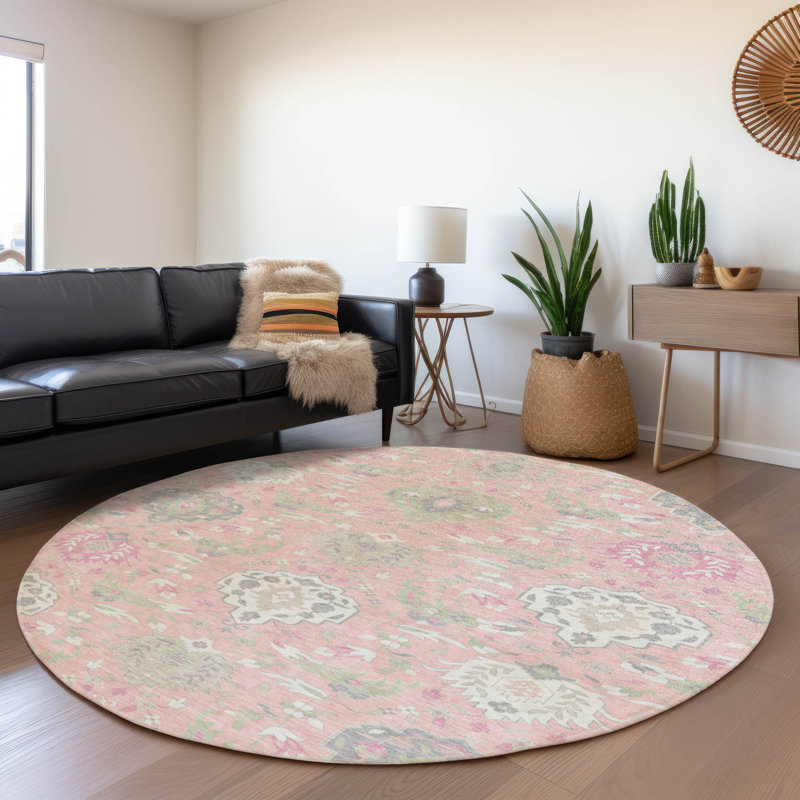 Tapis intérieur / extérieur rose Ilyara , 8 pi x 8 pi