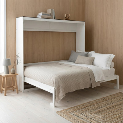 Grand lit escamotable, conception pliante peu encombrante, bois, panneau géométrique, moderne et contemporain, pièce multifonctionnelle