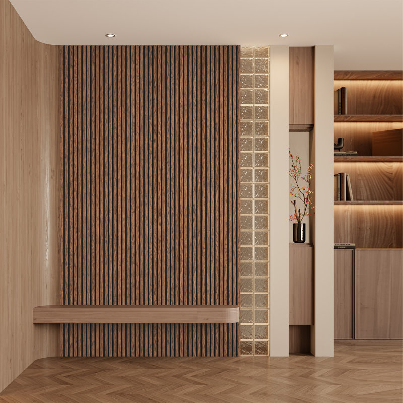  2 panneaux muraux 3D à lattes de bois insonorisées et insonorisées 3D 2 pièces x 94,5 po x 24 po, panneaux d'insonorisation bruns classiques pour plafond et mur (2 pièces / 31,5 pieds carrés)