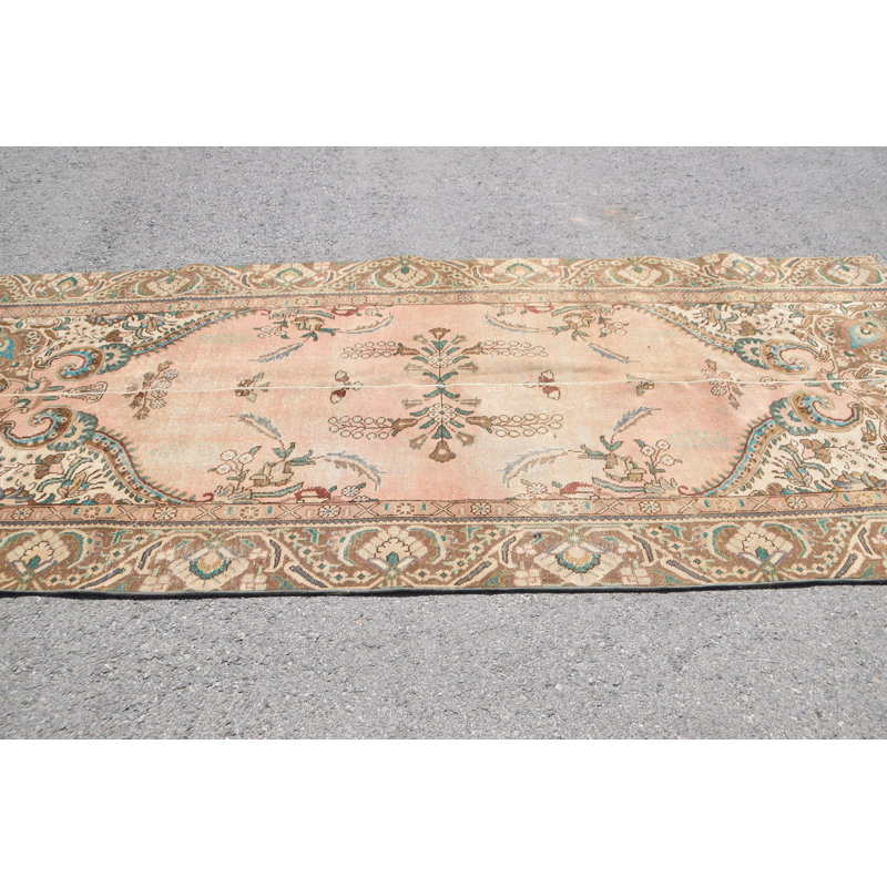 Grand tapis turc vintage fabriqué à la main en beige pour un décor de plancher de salon antique