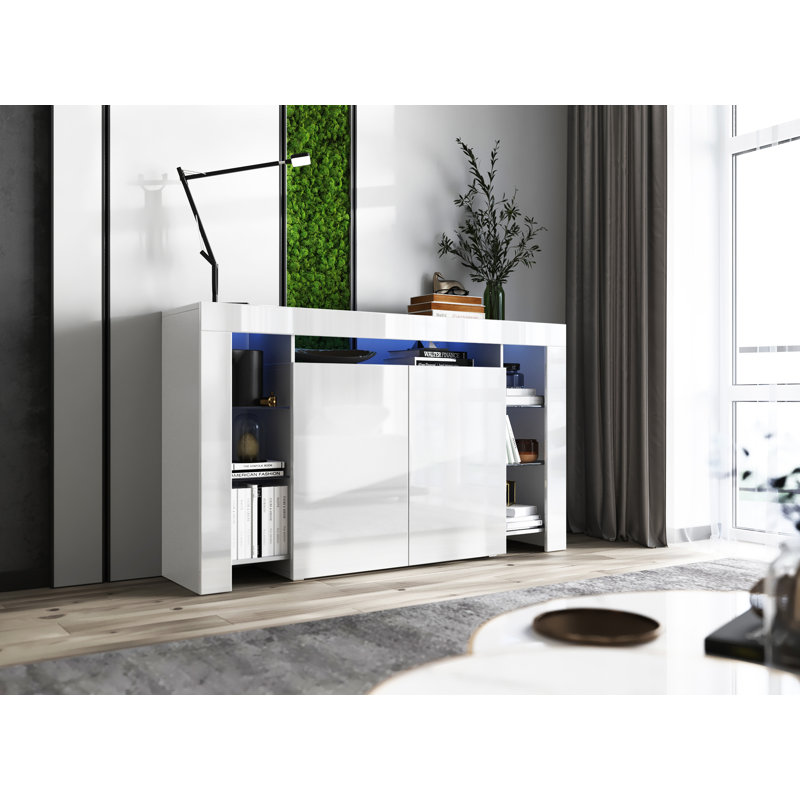 Riddick 150.5cm Sideboard, White High Gloss, With Led Lighting