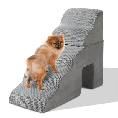 1pc 5 Step Pet Stairs | Grey Pet Climbing Ladder, Detachable Washable Cover/with Doorway/no Assembly, Indoor For Small/older Dogs Cats