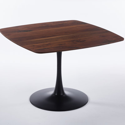 42 Inch Square Dining Table For 4-6 Person, Mid-Century Modern Tulip Table With Sturdy Metal Pedestal Base, Walnut Brown MDF Tabletop, Kitchen & Breakfast Table For Small Space, Apartment, Dining Room