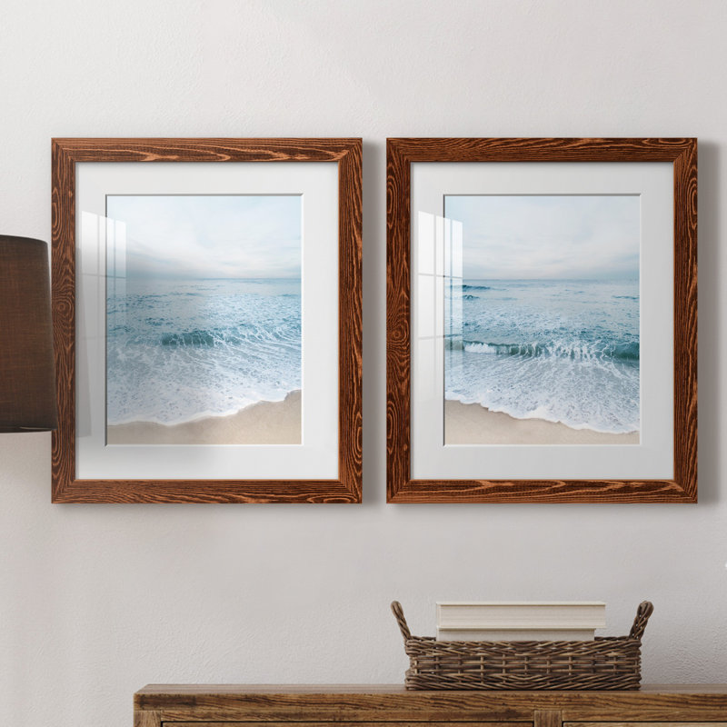 " Tranquil Ocean I " 2 - Pieces, White, Maple Framed Paper, 20" H x 17" W x 1" D