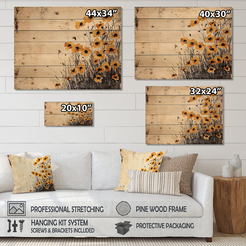 Aquarelle printanière bouton d'or - Décoration murale traditionnelle sur bois de pin naturel, 10" H x 20" W