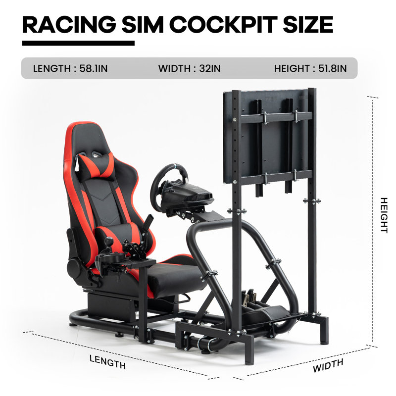 Anman Sim Racing Cockpit TV Stand & Seat Fit Logitech G920 Thrustmaster Xbox, Not Include Steering wheel & Wheels & Pedals and Shifter Handbrake