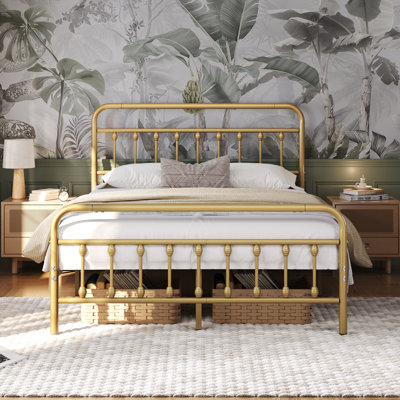 Metal Bed Frame with Vintage Headboard