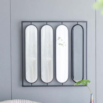 Grand miroir mural ovale 36 "x 36" avec cadre carré noir, décoration pour le salon, la chambre à coucher, le vestibule, le bureau