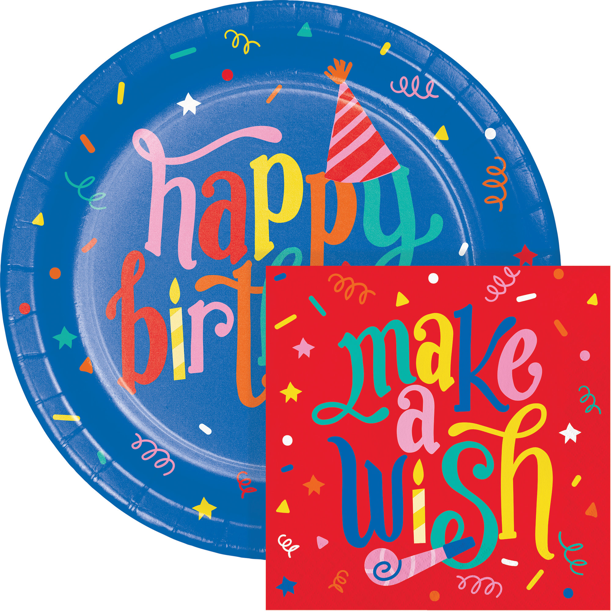 Creative Converting Hats Off Birthday Plates and Napkins Set, Serves 16 ...