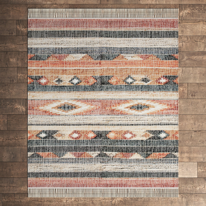 Friley Southwesten Flatweave Jute/Cotton Blue/Rust Area Rug, Rectangle 8' x 10'