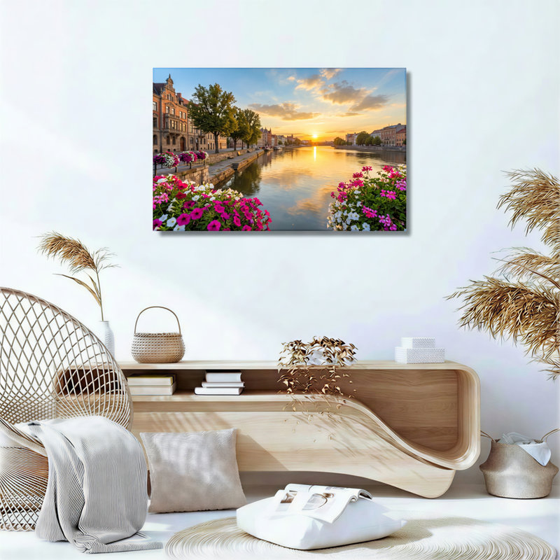 Ensemble de 1 tableau sur toile représentant une rivière au coucher du soleil, 12"H x 18"W, Wrapped Canvas