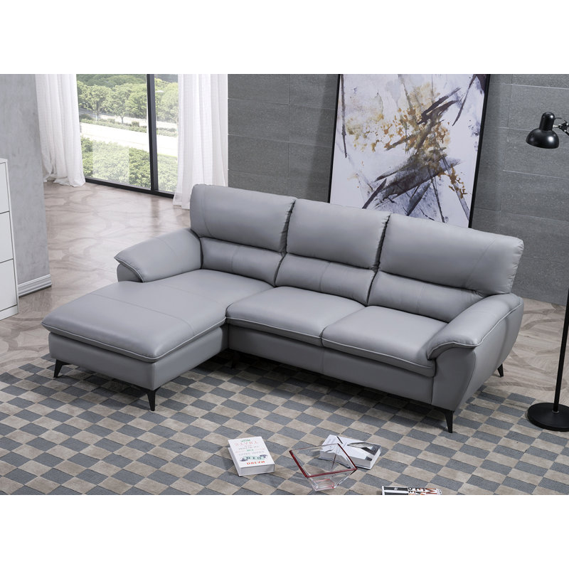 Archlebov Upholstered L-Shaped Sectional, Faux Leather Gray, Left Hand Facing